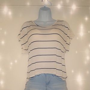 Black and White Striped Lace Shoulder Top